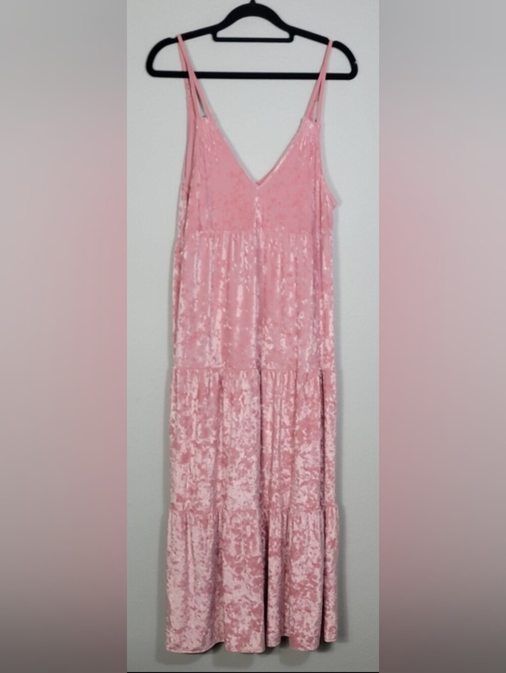 Aerie Pink Velour Tiered Maxi Dress Size Small Velvet Boho Holiday